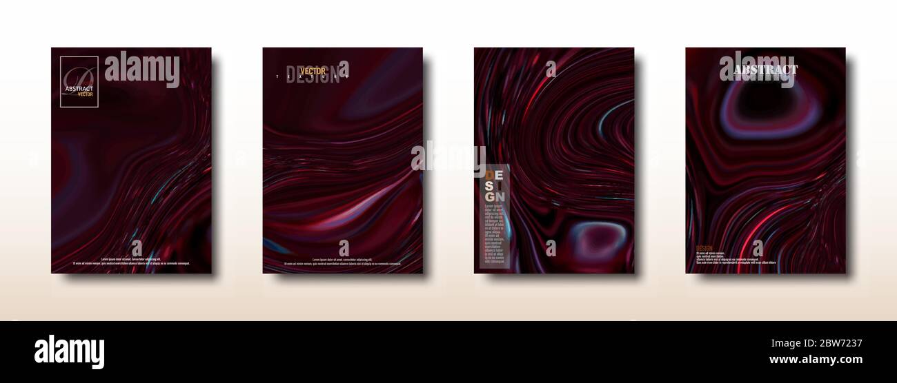 Abstrakte dunkelrote Spritzer von Acrylfarben Oberflächenkollektion. Muster Wellen und wirbelt Textur. Trendy Hintergrund für Design-Cover-Verpackung Plakat Stock Vektor