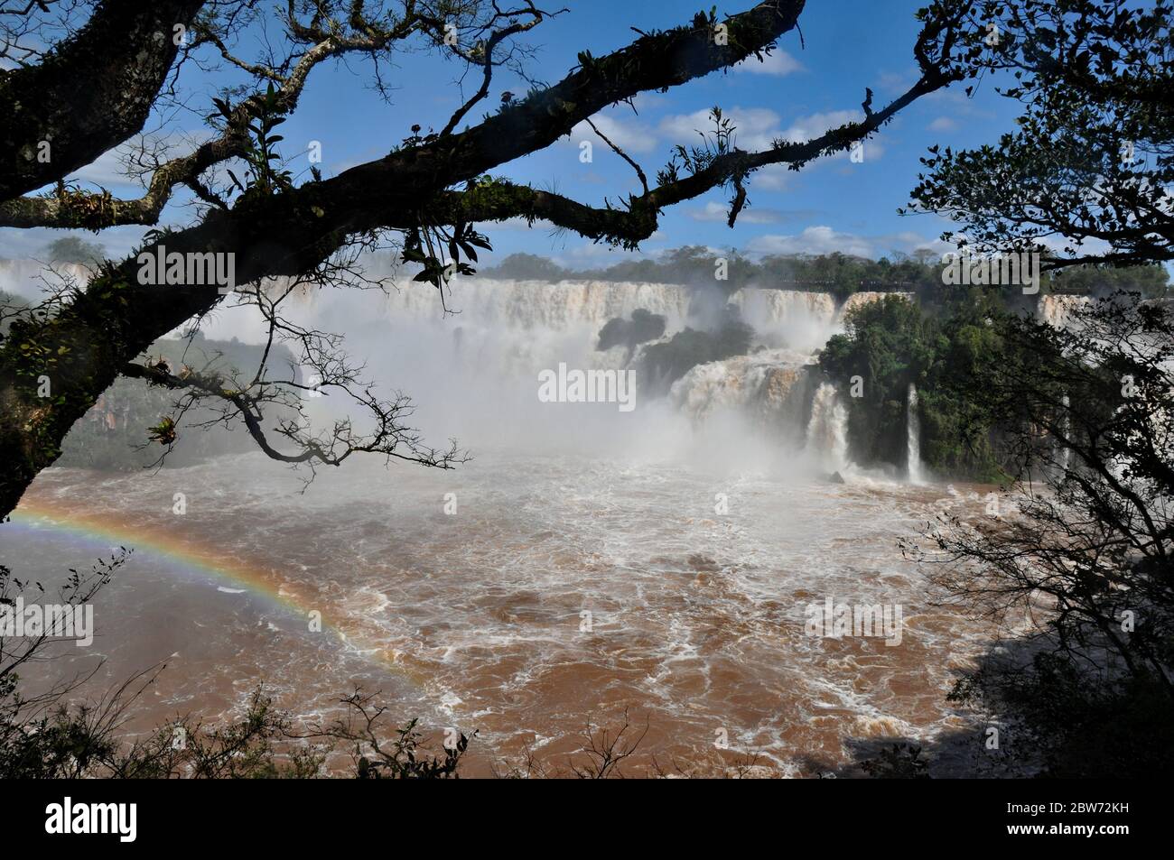 Landschaft von großen schönen Wasserfällen, Cataratas do Iguacu (Iguazu Fälle), Foz do Iguacu, in Argentinien und Brasilien (Hochwassersaison) Stockfoto