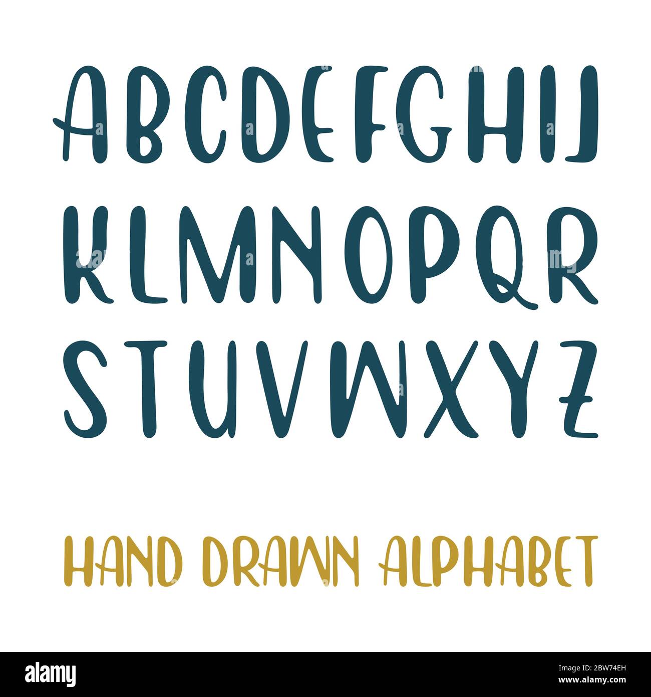Handgezeichnetes Alphabet. Handgeschriebene Schrift isoliert auf weißem Hintergrund. Stock Vektor
