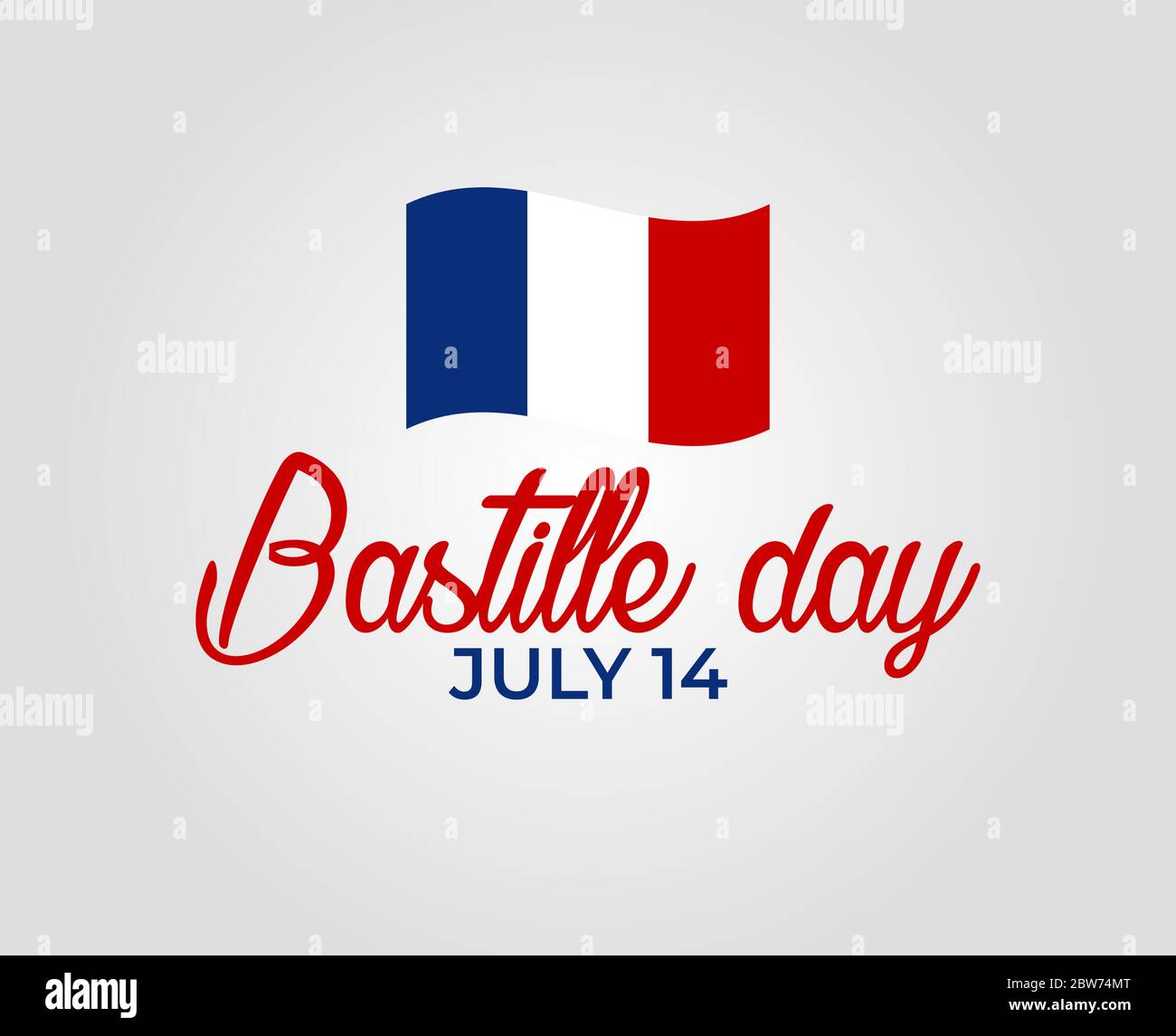 Flache Design-Grußkarte für den französischen Nationalfeiertag, 14. Juli, Bastille-Tag. Stock Vektor