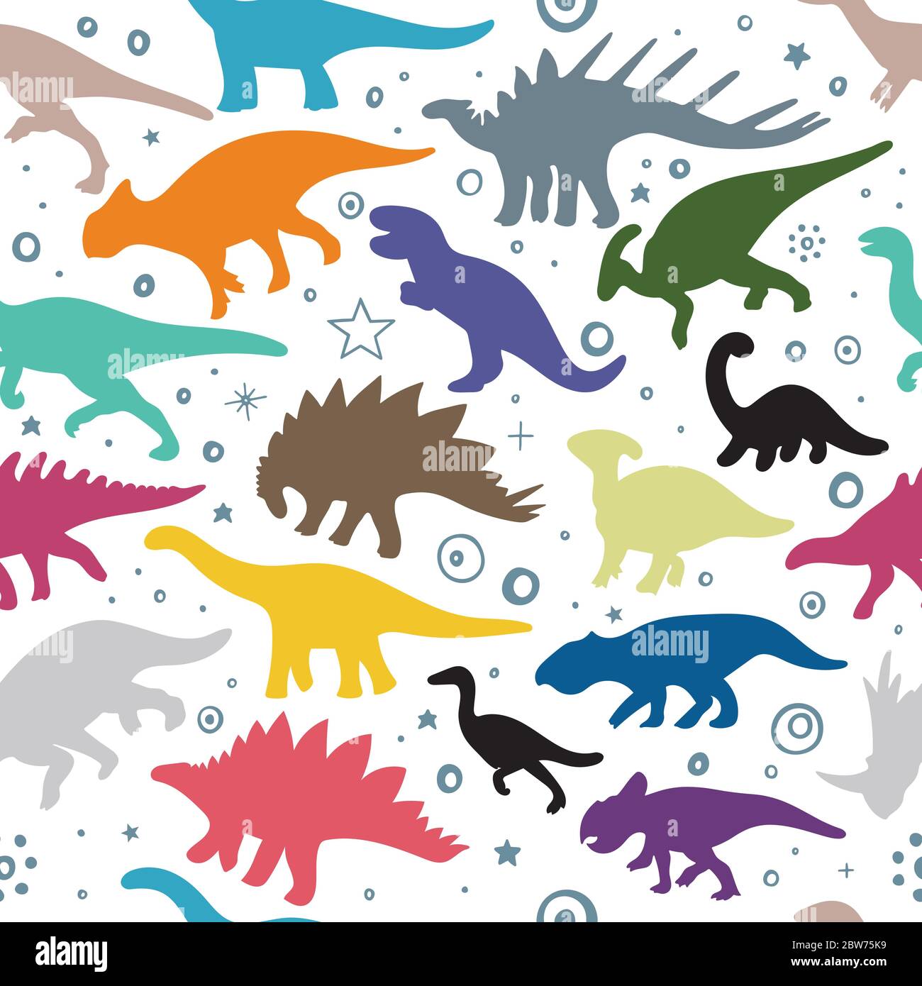Dinosaurier. Hand gezeichnet bunte Dinosaurier Vektor nahtlose Hintergrund. Dinosaurier farbige Skizze Zeichnung Illustration. Teil des Sets. Stock Vektor