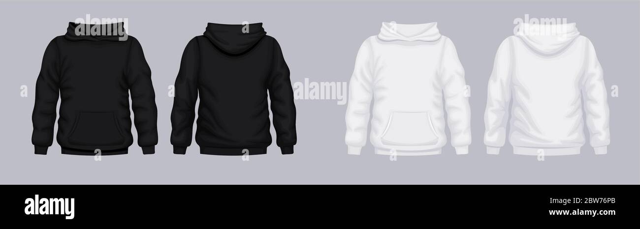 Weisser Schwarzer Hoodie Vorne Hinten Mockup Modisches Sweatshirt Mit Schablone Stock Vektorgrafik Alamy