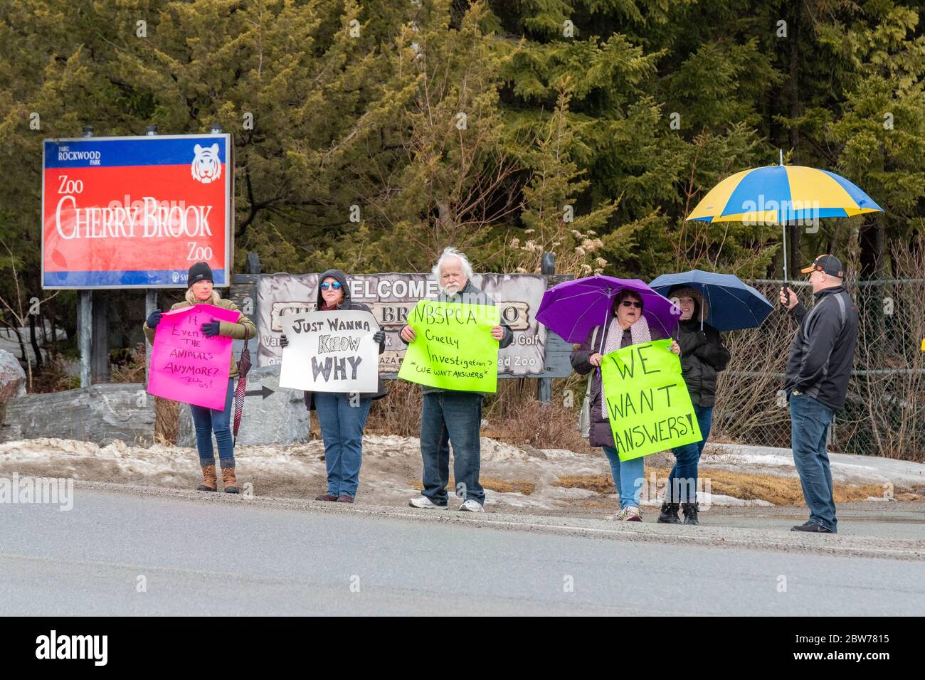 Saint John, NB, Kanada - 23. März 2019: Demonstranten fordern Antworten auf Berichte über angeblichen Tiermissbrauch im Cherry Brook Zoo. Stockfoto