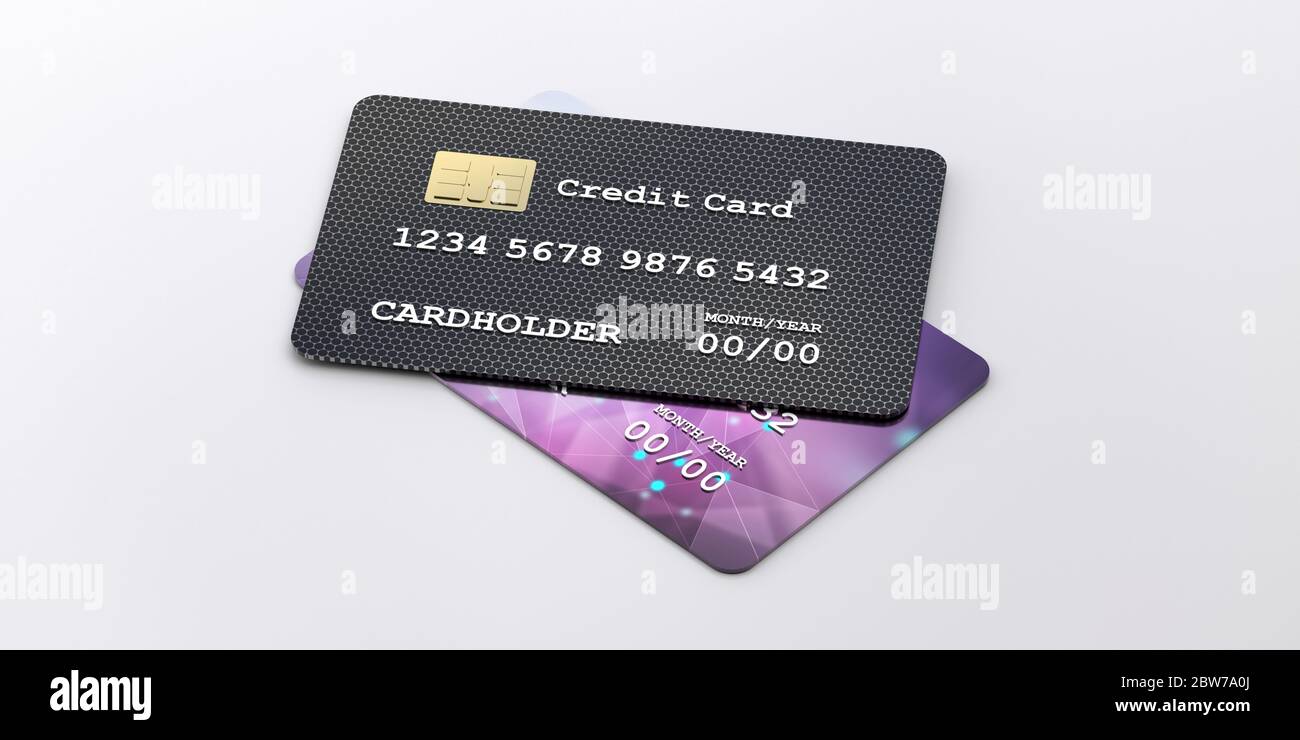 Kreditkarten isoliert auf weißem Hintergrund. Realistische Vorlage zwei Karten Set, Detail-Design. Electronic Banking, Finanzgeschäft und Shopping-Konzept. Stockfoto
