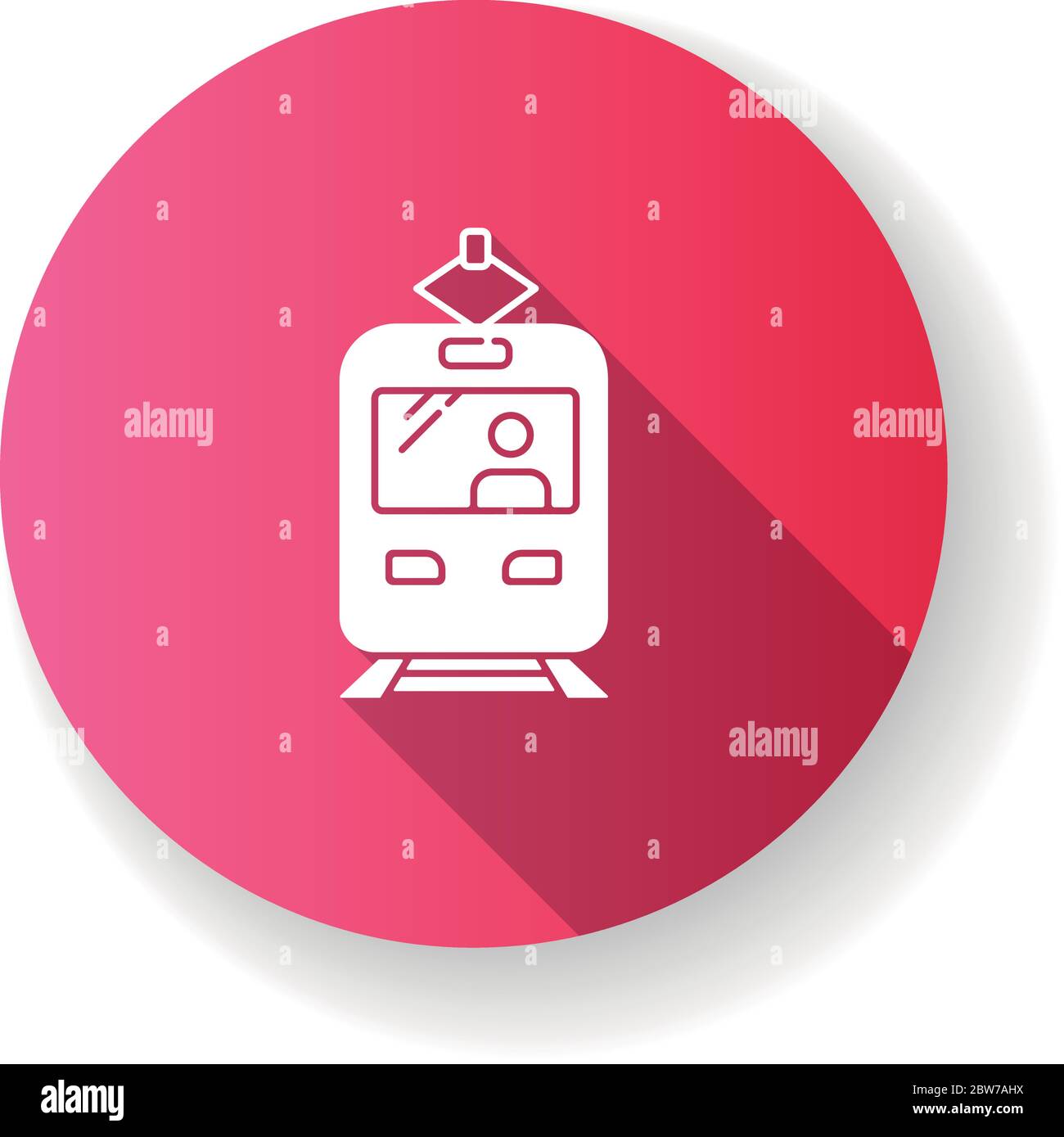Straßenbahn rosa flaches Design lange Schatten Glyphe Symbol Stock Vektor