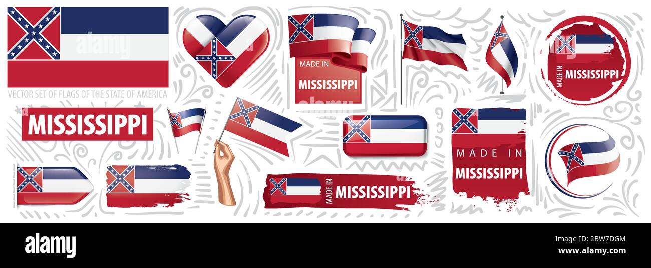 Vektor-Set von Flaggen des amerikanischen Staates Mississippi in verschiedenen Designs Stock Vektor
