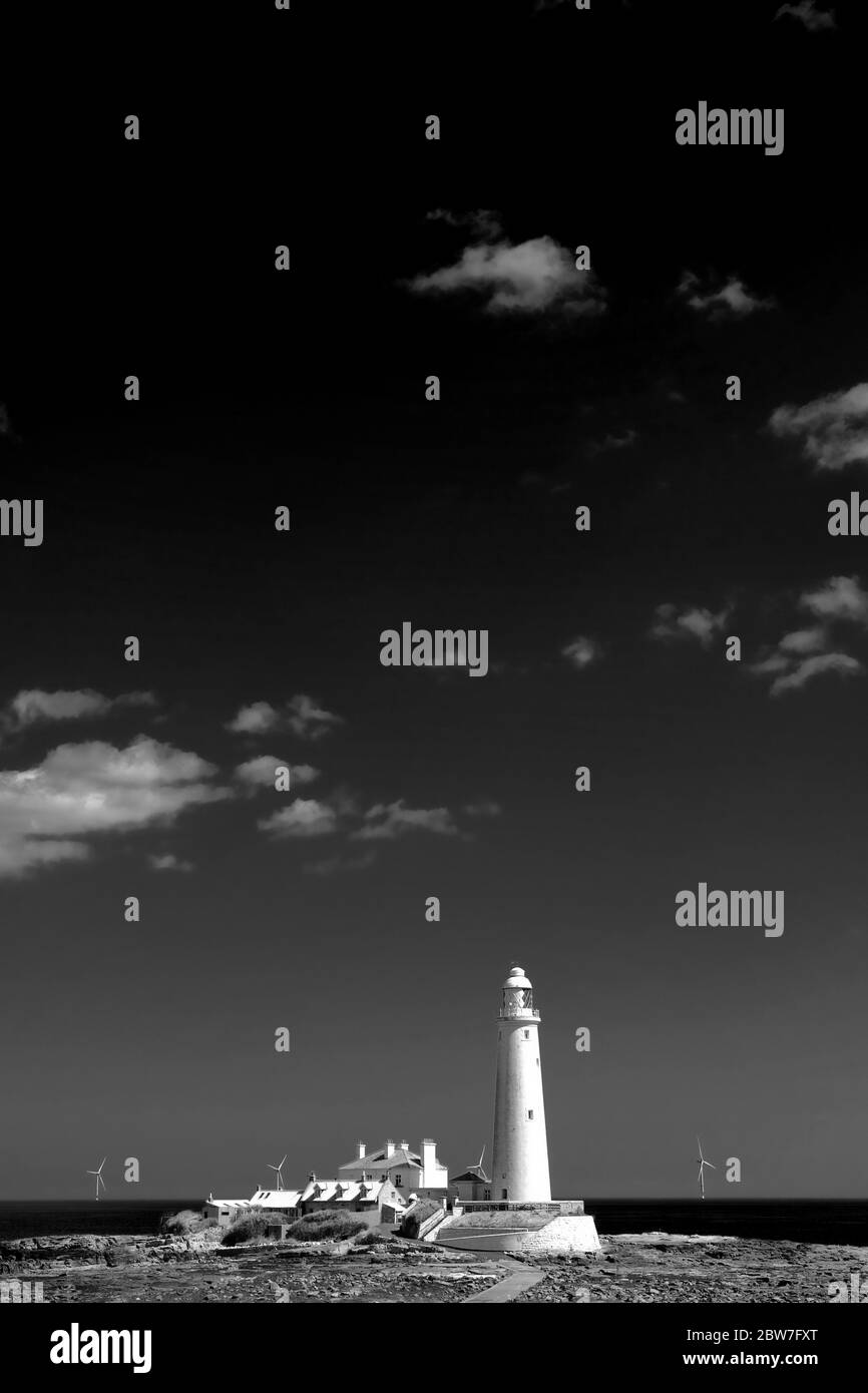 St Mary's Leuchtturm auf Bait Island Whitley Bay Tyne and Wear Stockfoto