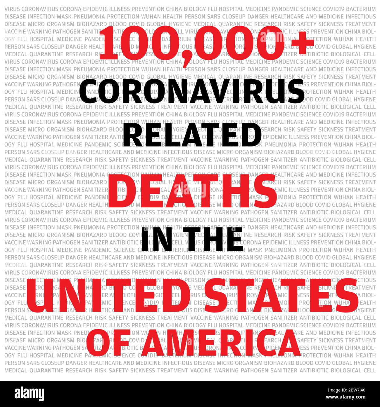 Statistik Kalligraphie, die mehr als 100,000 Kausalitäten in den Vereinigten Staaten von Amerika aufgrund COVID-19 Coronavirus Vektor Illustration Stock Vektor