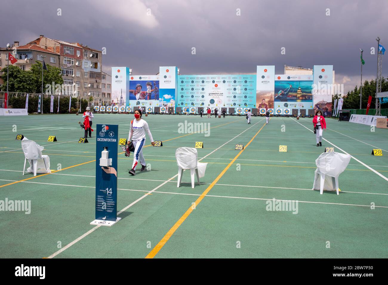 Am 28. Und 29. Mai 2020 fand in Istanbuls großer Bogenschießanlage Archers’ Foundation die jährliche Einladung zum Bogenschießen Conquest Cup statt. Stockfoto