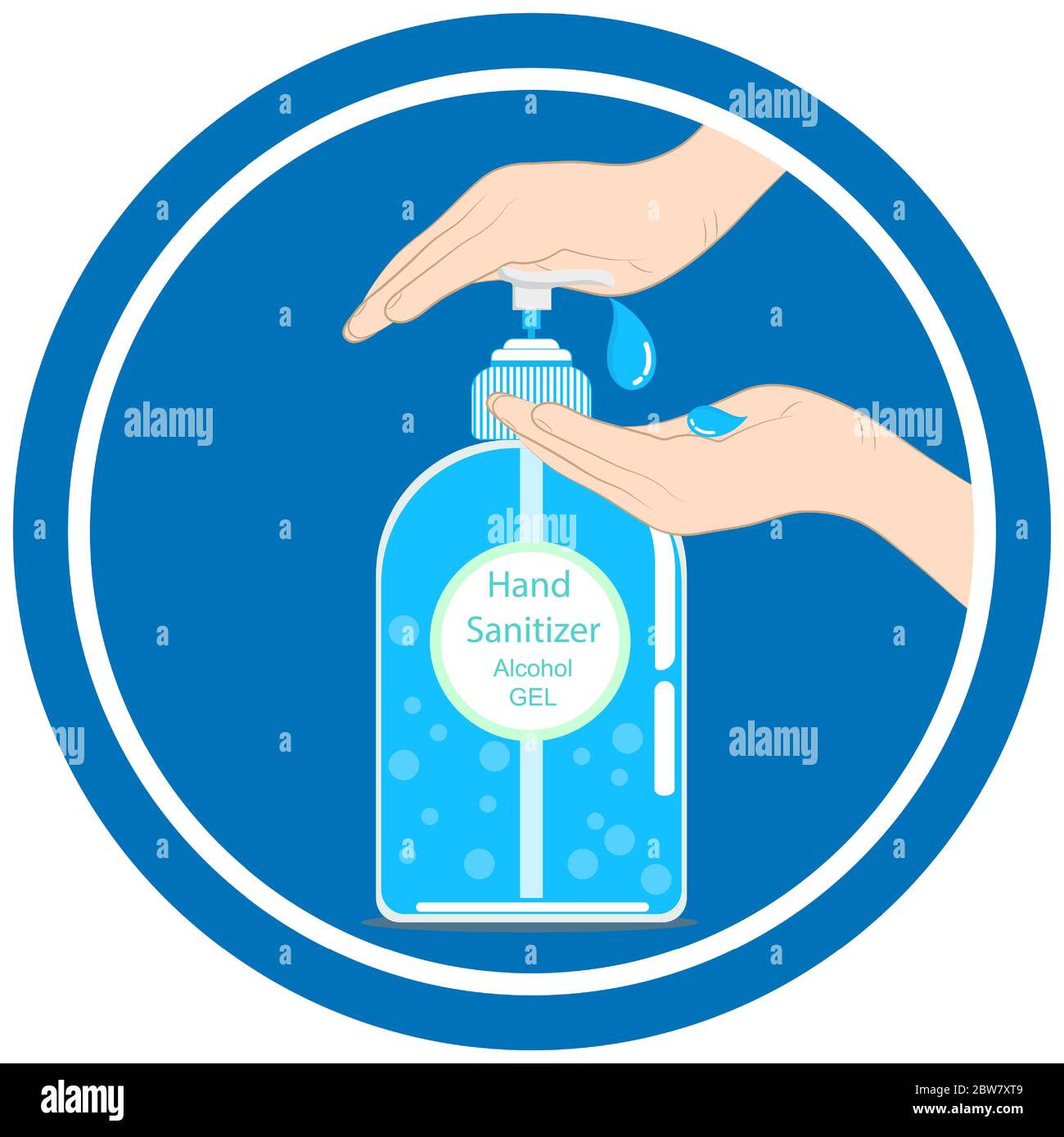 Flasche Gel Alkohol und Hand, Konzept Waschhand mit antibakteriellen Handdesinfektionsmittel, Desinfektions Gel Illustration Vektor Stock Vektor
