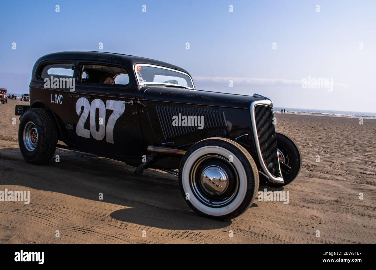Vor 1949 amerikanische Hot Rods. Vintage Hot Rod Racing bei Pendine Sands Wales UK Event, veranstaltet von VHRA 2016 Stockfoto