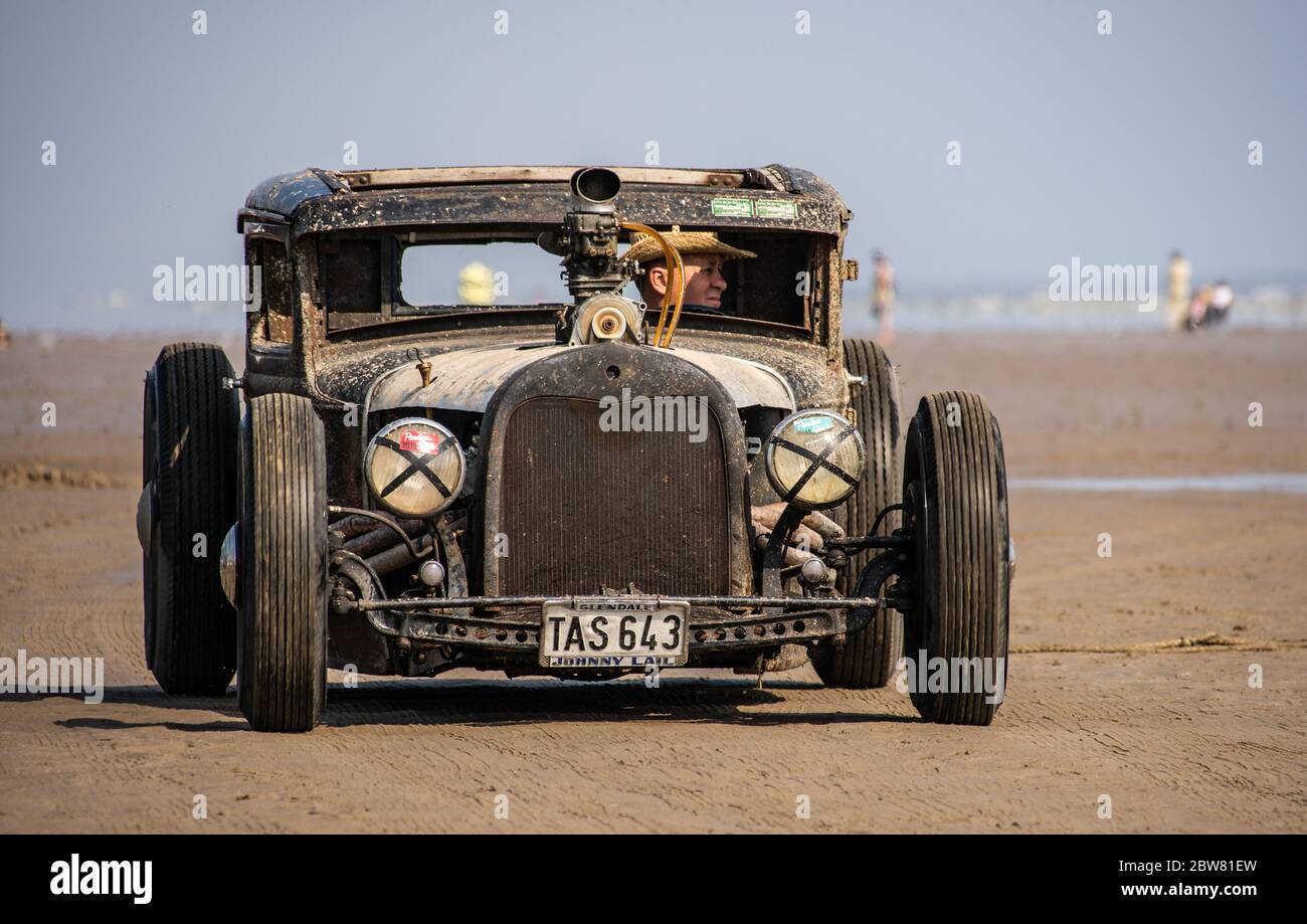 Vor 1949 amerikanische Hot Rods. Vintage Hot Rod Racing bei Pendine Sands Wales UK Event, veranstaltet von VHRA 2016 Stockfoto