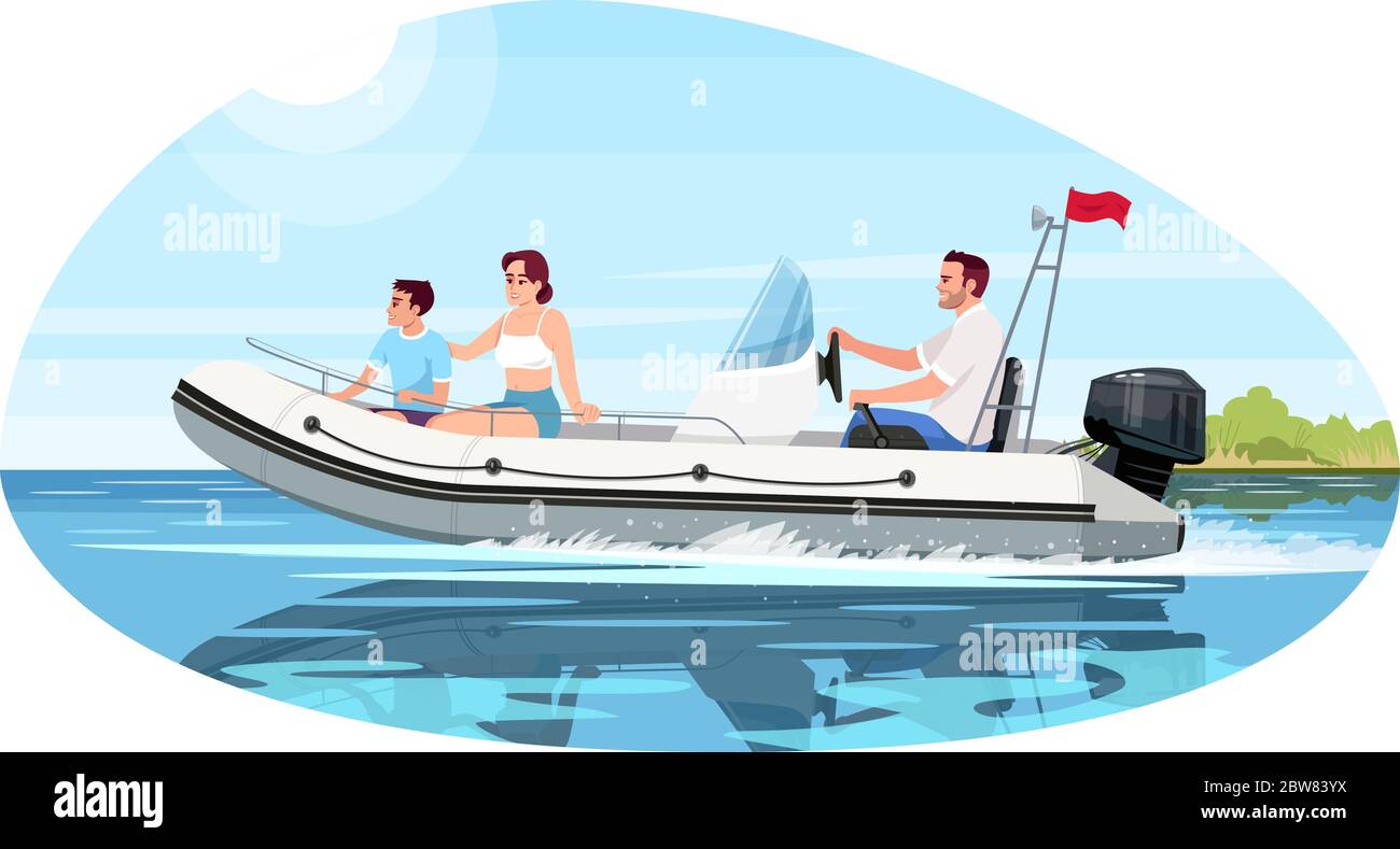 Familie im Schnellboot halbflache Vektor-Illustration Stock Vektor