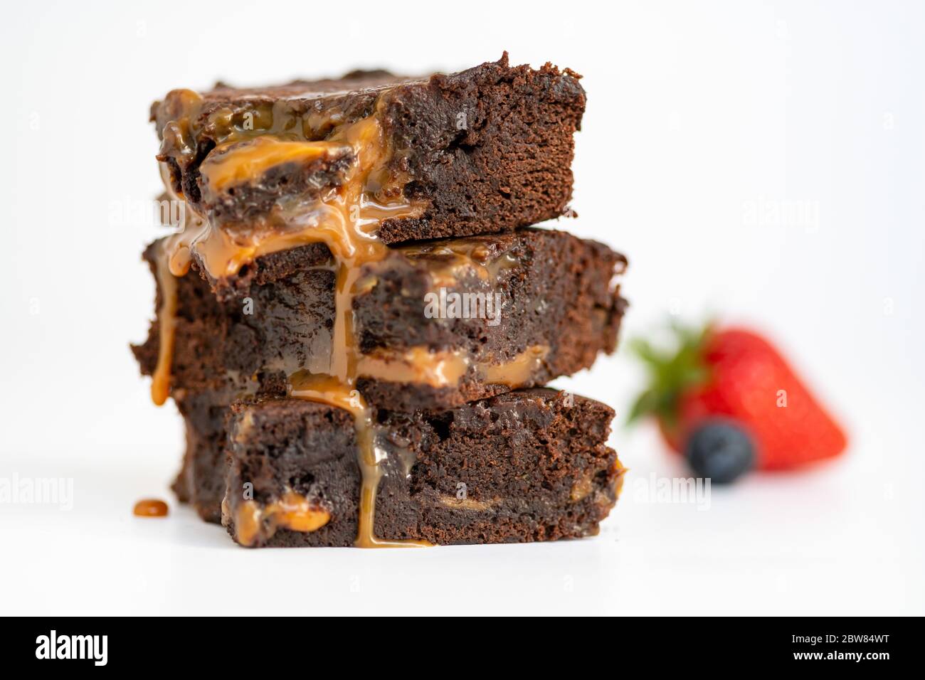 Gesalzen Karamell brownies. Stockfoto
