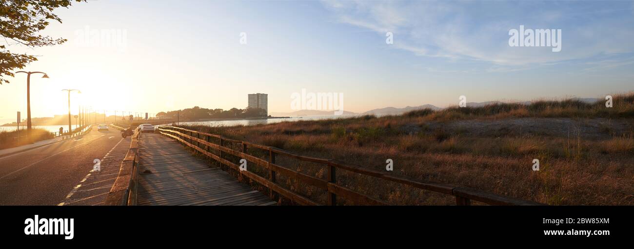 Panoramablick auf einen galicischen Strand, Vao Strand, in Vigo Stockfoto