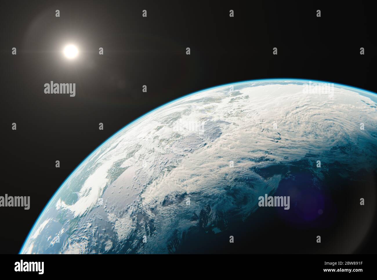 Sonne scheint auf Arktis und Grönland aus dem All - Globale Erwärmung Krise - Rettet den Planeten Erde - Umweltschutz vor dem Schmelzen von Eiskappen Stockfoto