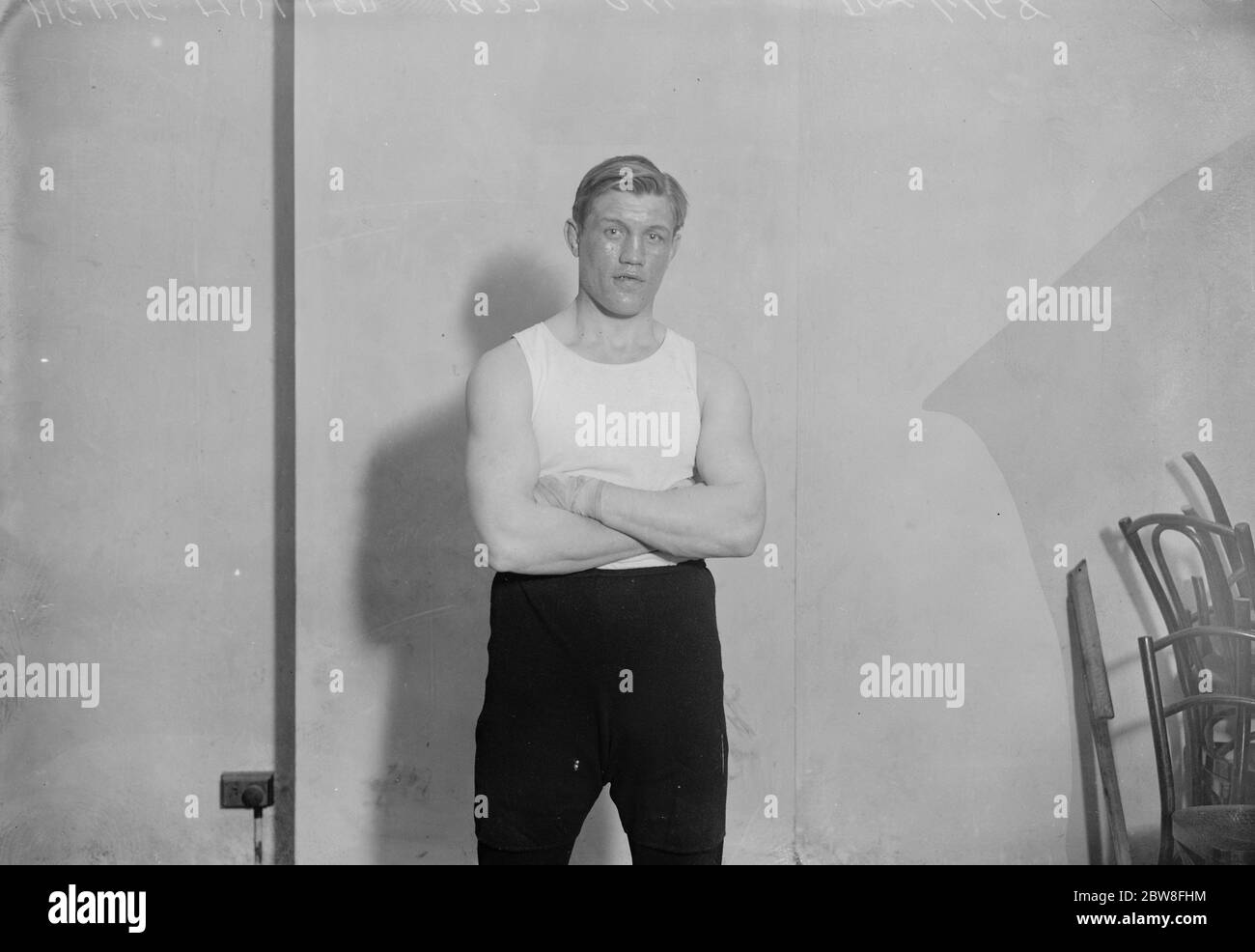 European Schwergewicht Champion in der Ausbildung zu Empire-Champion zu erfüllen. Heine Muller, der Larry Gewinne in der Albert Hall am 21. April zu treffen. 14. April 1932 Stockfoto