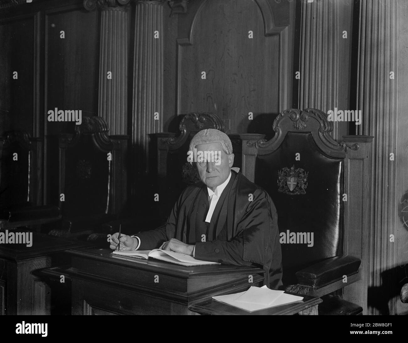 Neuer Gemeinsamer Sergeant im Amt . Hon Ehrenrichter Holman Gregory, K C, der neue Common Sergeant, zum ersten Mal in der Old Bailey fotografiert. November 1932 Stockfoto