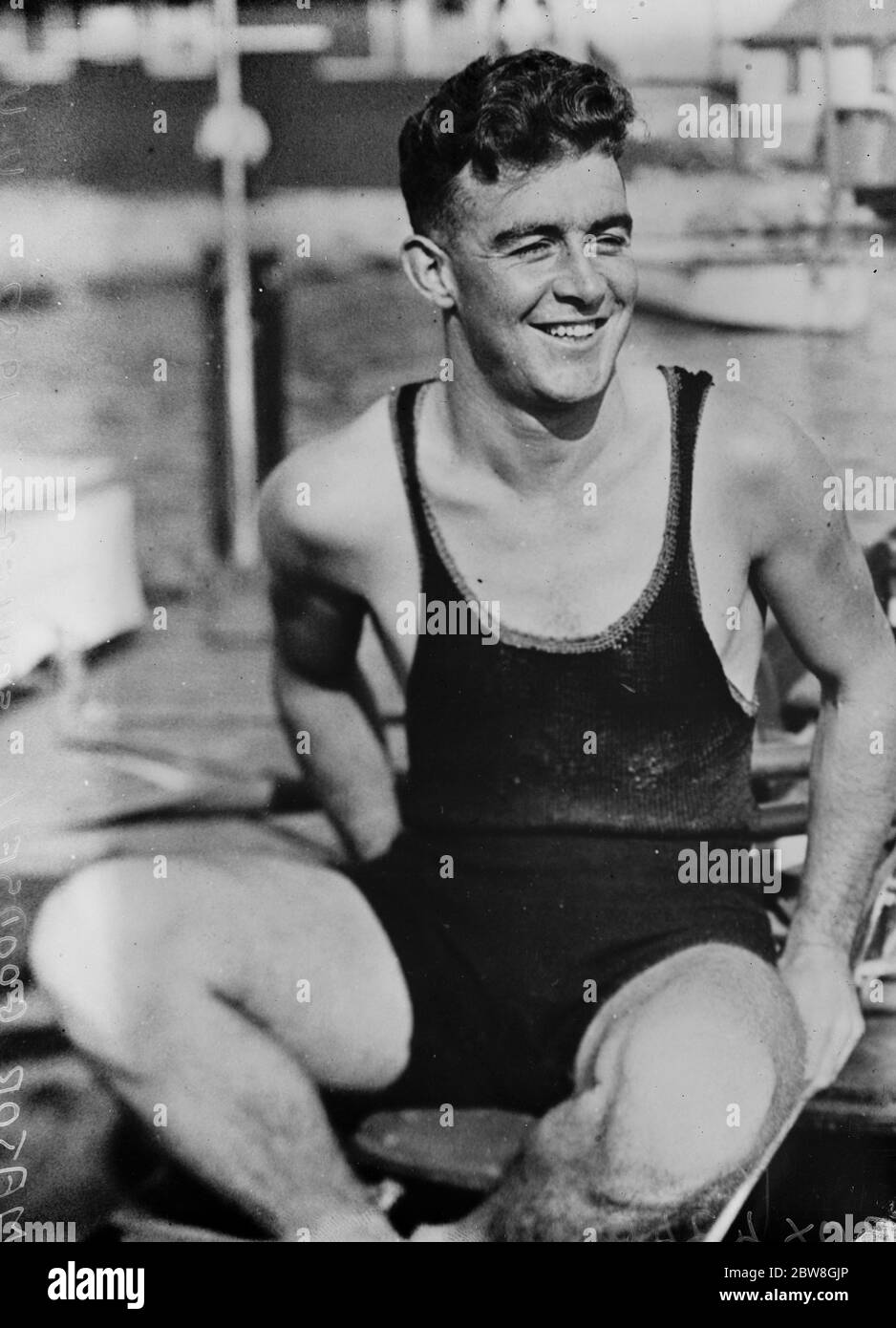 Der skullende Titelverteider der Welt . Treffen Sie Ted Phelps am Montag in Kalifornien . Major Goodsell, der berühmte australische Sculler, der Ted Phelps in Long Beach, Kalifornien für die Sculling Championship der Welt trifft. September 1932 Stockfoto