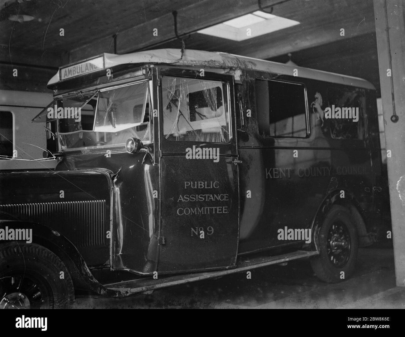 Beschädigte Krankenwagen nach einem Unfall in Dartford . 1935 . Stockfoto