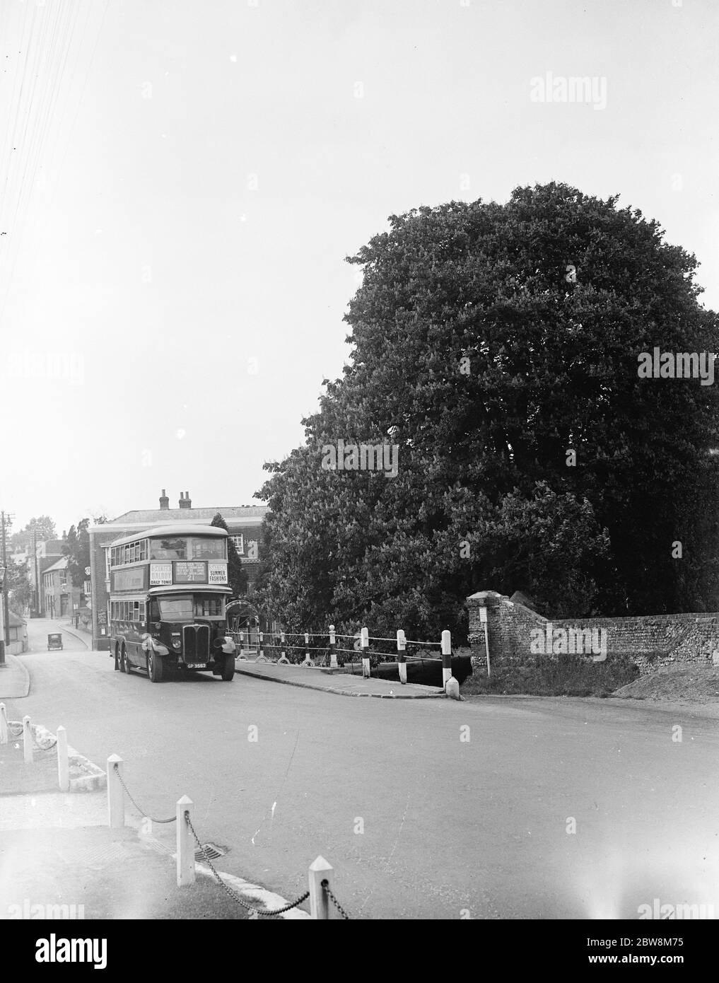 Der bekannte Kastanienbaum bei der Brücke in Farningham, Kent. 1935 Stockfoto