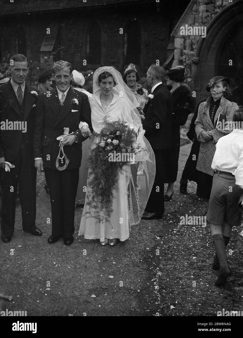 Die Hochzeit von Motorradfahrer J Walby und M G Edwards. 1938 Stockfoto