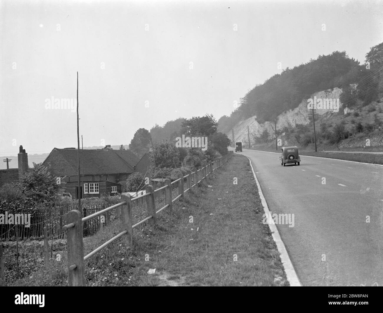 Alte Hütten auf dem Hügel in Wrotham, Kent. 1938 Stockfoto