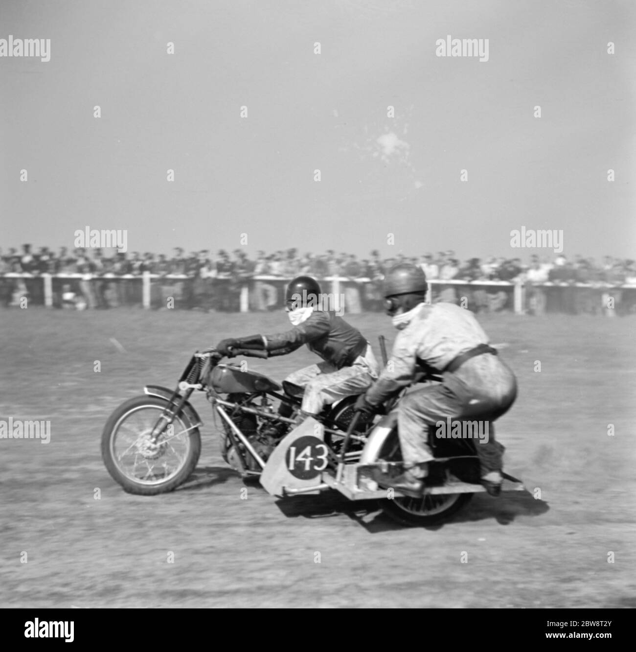 Motorradrennen bei Brands Hatch, Kent. Einer der Beiwagen motobikes . 1936 . Stockfoto