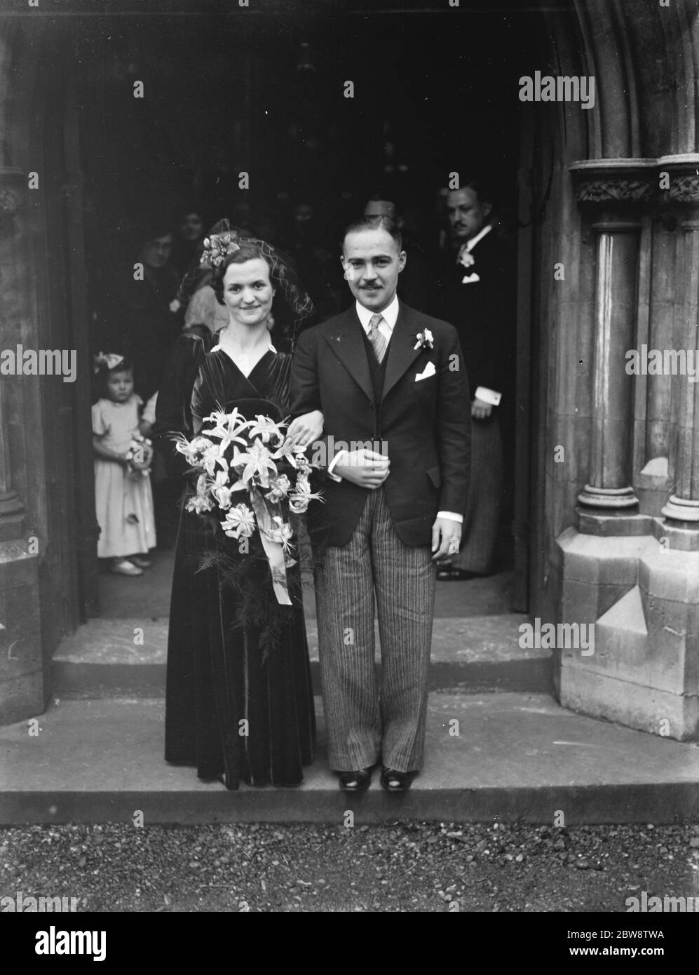 Die Hochzeit von Hew ' s und Evans . Lee . Die Braut und Bräutigam . 1938 Stockfoto