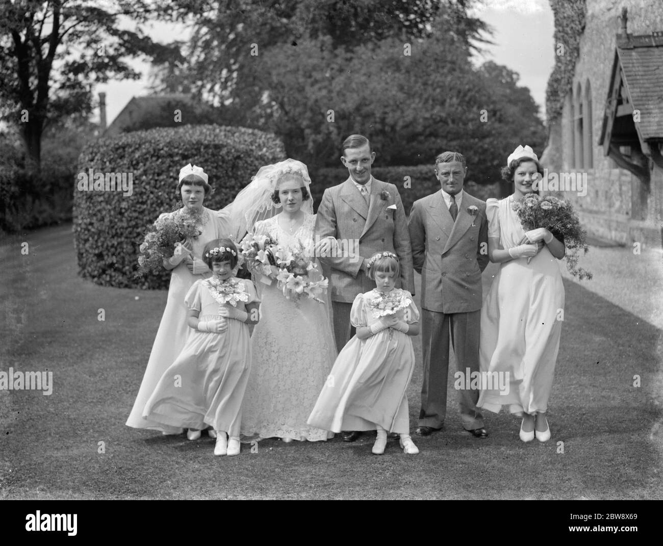 Die Hochzeit von E Rice und V Sharp . Die Hochzeitsgruppe . 1938 Stockfoto