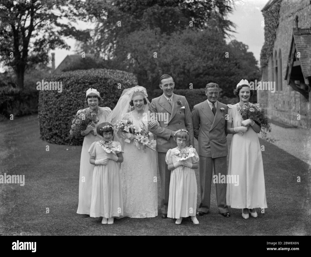 Die Hochzeit von E Rice und V Sharp . Die Hochzeitsgruppe . 1938 Stockfoto