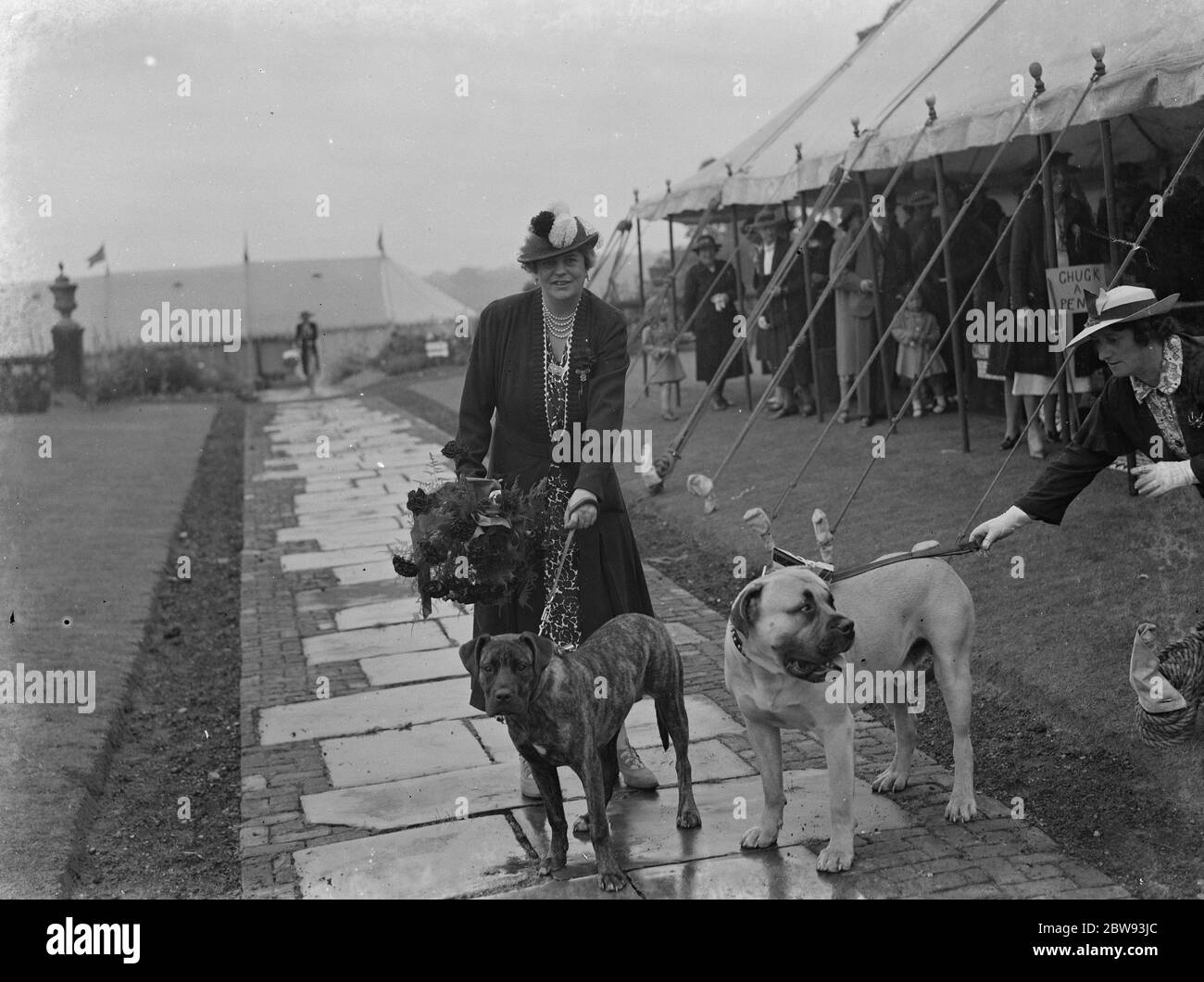 Die Wohltätigkeitsorganisation Rettungsboot Fete in Scadbury, Kent. Frau Marsham Townshends und ihre Hunde . 1939 Stockfoto