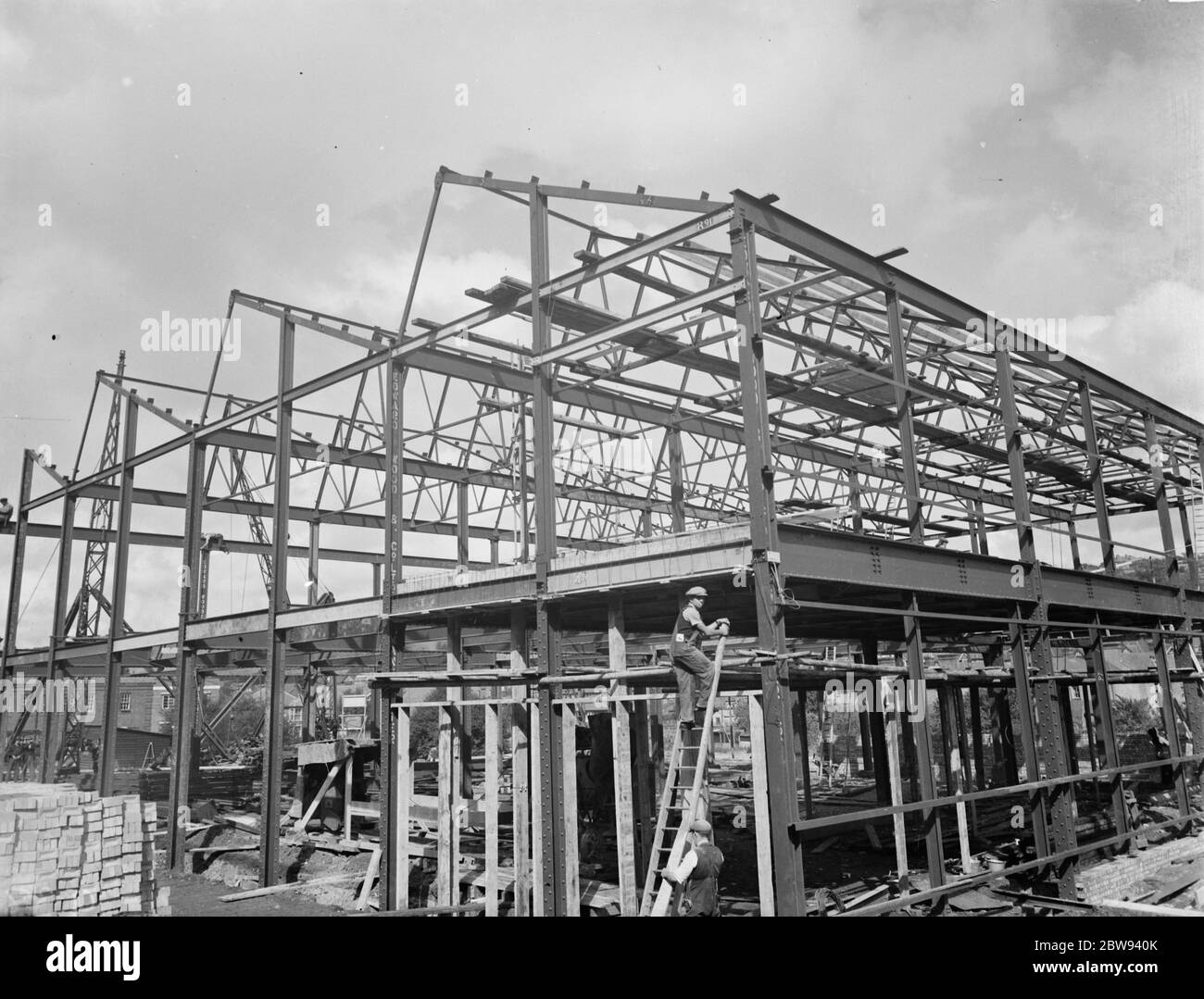Die BroomWade Fabrik für Maschinen, wie pneumatische Werkzeuge, gebaut in High Wycombe, Buckinghamshire. Die Stahlarbeiten werden von Edward Wood & Co durchgeführt. 1938 Stockfoto