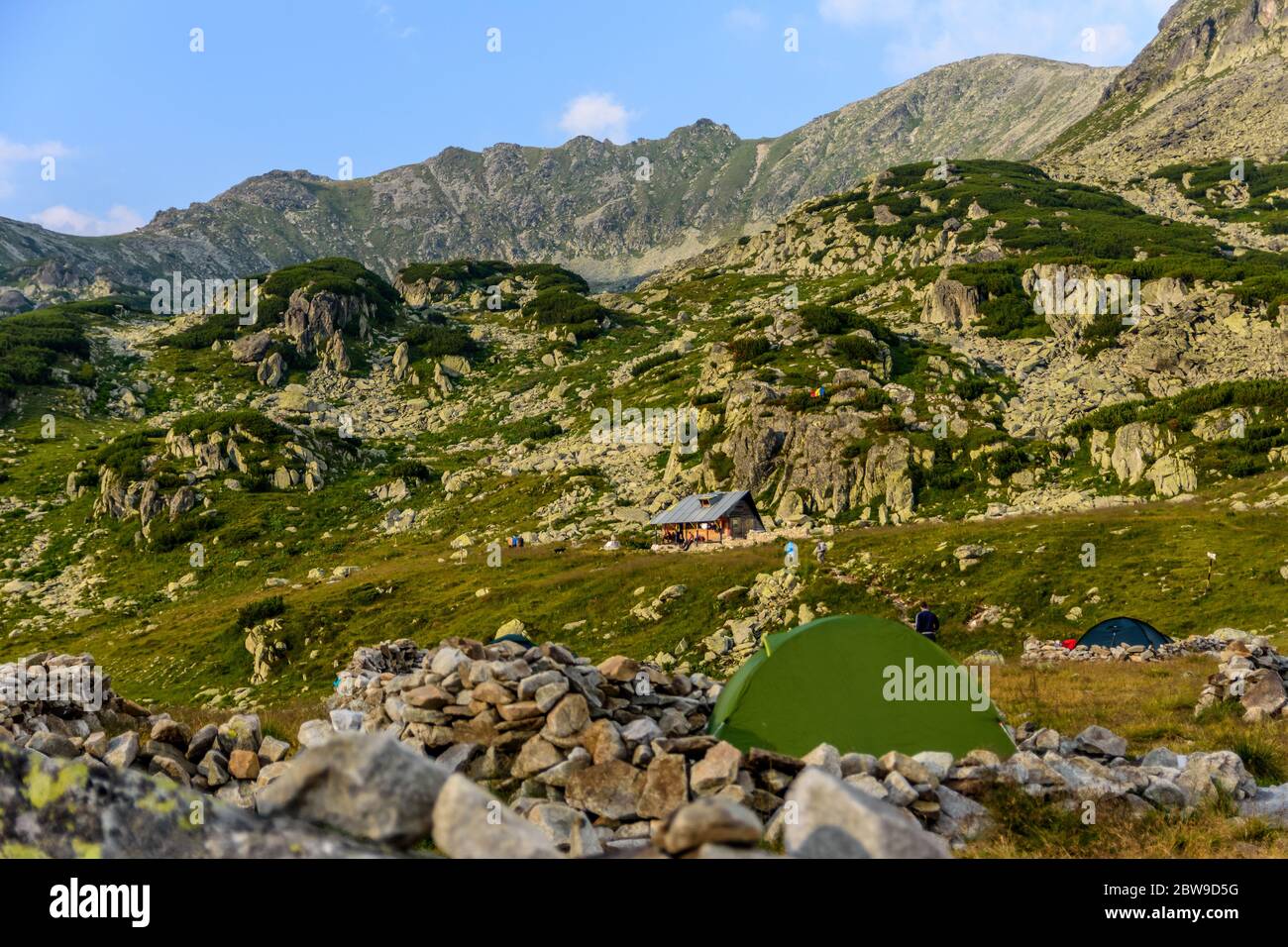 Mountain Camping in der Nähe von Bucura See von Retezat Mountains, Rumänien Stockfoto