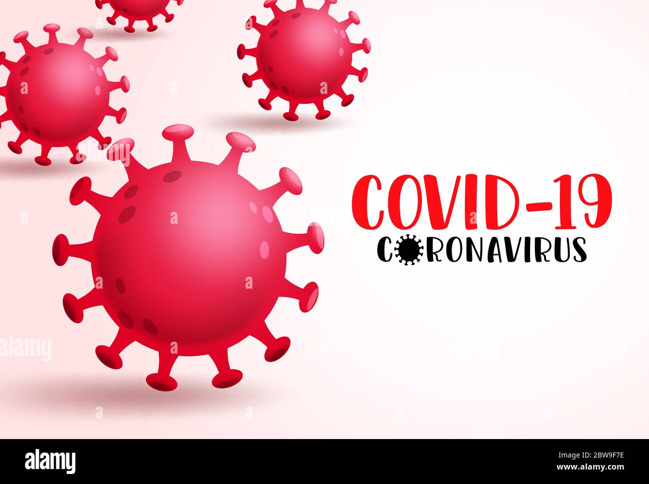Corona Virus Covid-19 Vektorvorlage. Covid-19 Coronavirus Text im leeren Raum mit rotem Roman ncov globaler Pandemie-Ausbruch zur Krankheitsvorbeugung. Stock Vektor