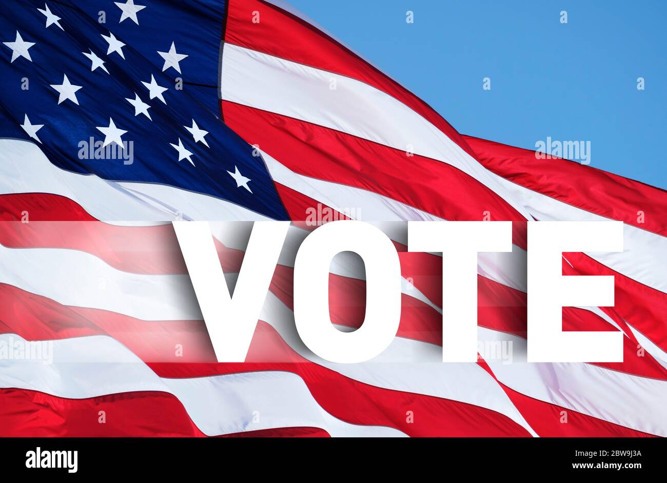 Digital erzeugtes Bild von amerikanischer Flagge und Stimmschild Stockfoto