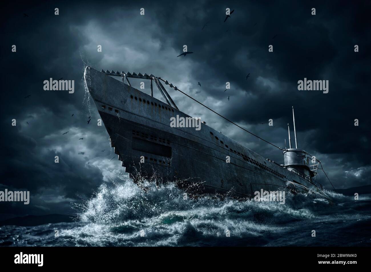 U-Boot in stürmischer See Stockfoto