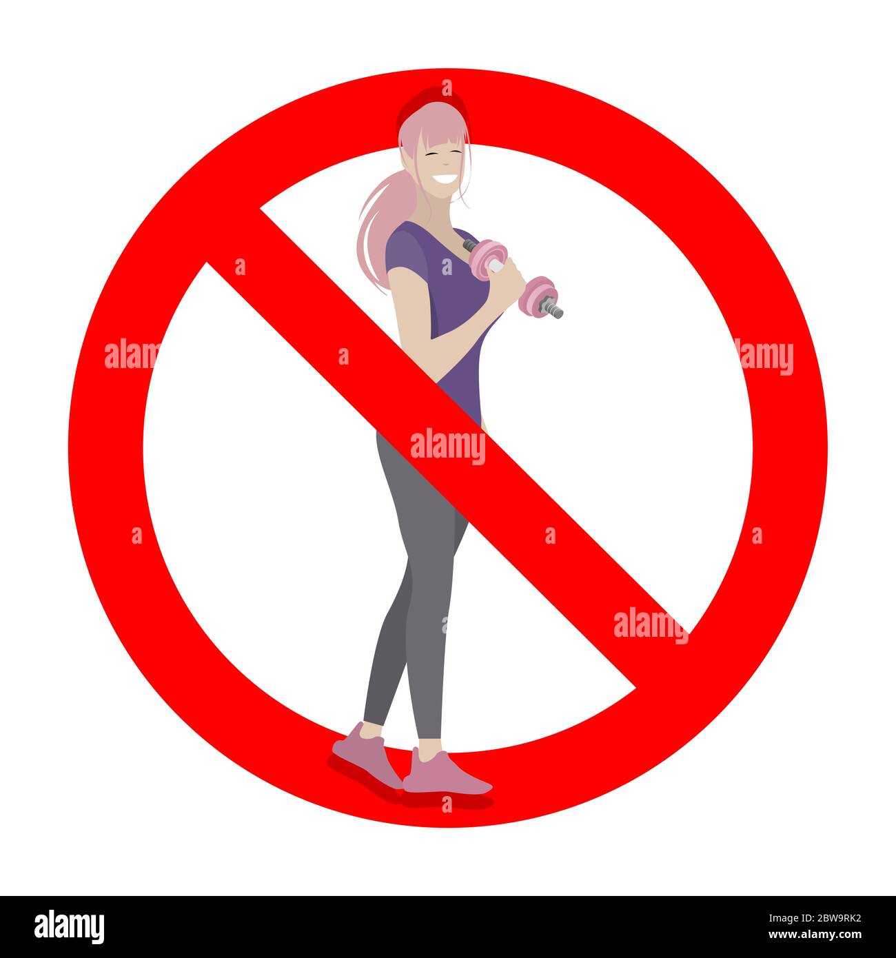 Einschränkung machen Übung für Frauen, Verbot Symbol. Illustration verboten Mädchen Training, nicht weibliche Lift Kraft in der Turnhalle, stoppen Schwergewicht Vektor Stock Vektor