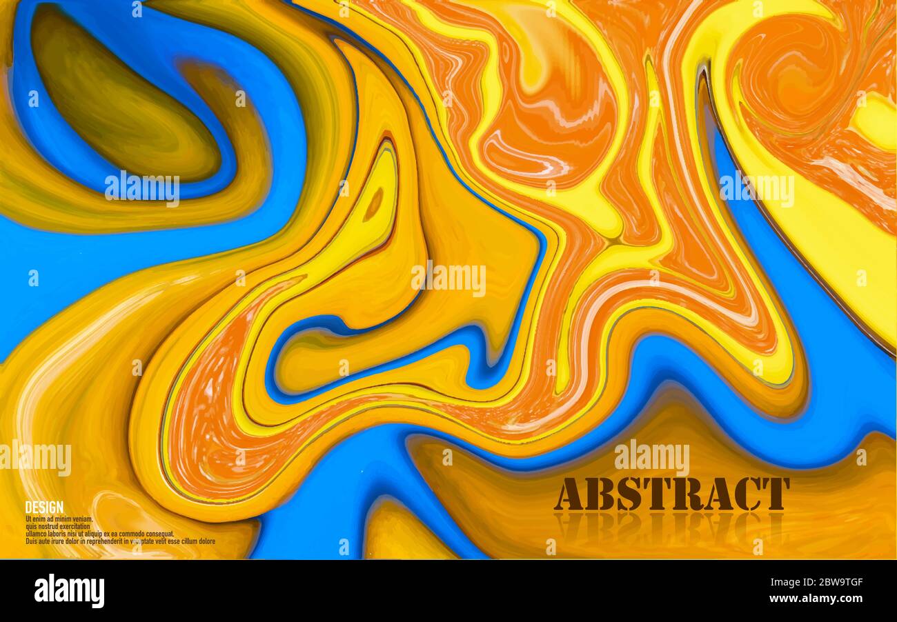 Abstrakte gemischte blaue und orange Farben Oberfläche. Textur aus Acrylwellen und Wirbeln. Trendy Hintergrund für Design-Cover Plakat Flyer Plakate invitatio Stock Vektor