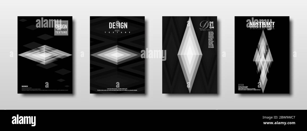 Zukünftige Vorlage Design mit monochromen Rhombus Textur-Kollektion. Abstrakt geometrischer Hintergrund für minimale Cover-Design für Web Plakat Poster banne Stock Vektor