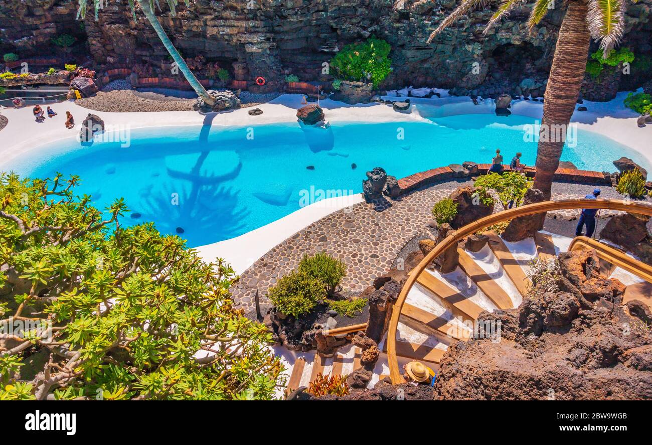 Der blaue Pool in Jameos del agua Lanzarote Kanarische Inseln, Spanien, Europa Stockfoto