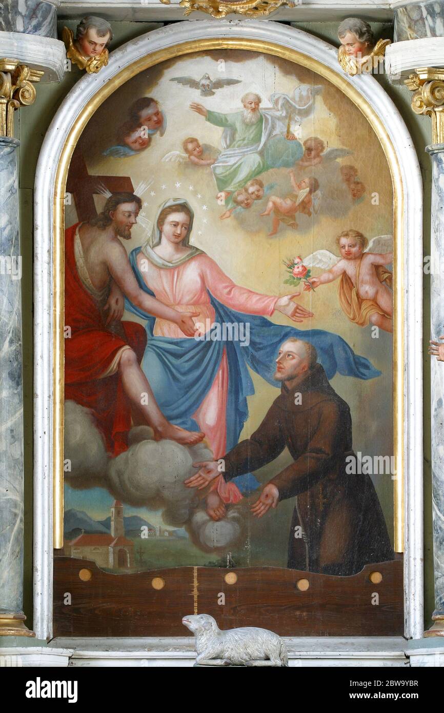 Altar des heiligen Franz von Assisi in der Kirche der Verkündigung der seligen Jungfrau Maria in Klanjec, Kroatien Stockfoto