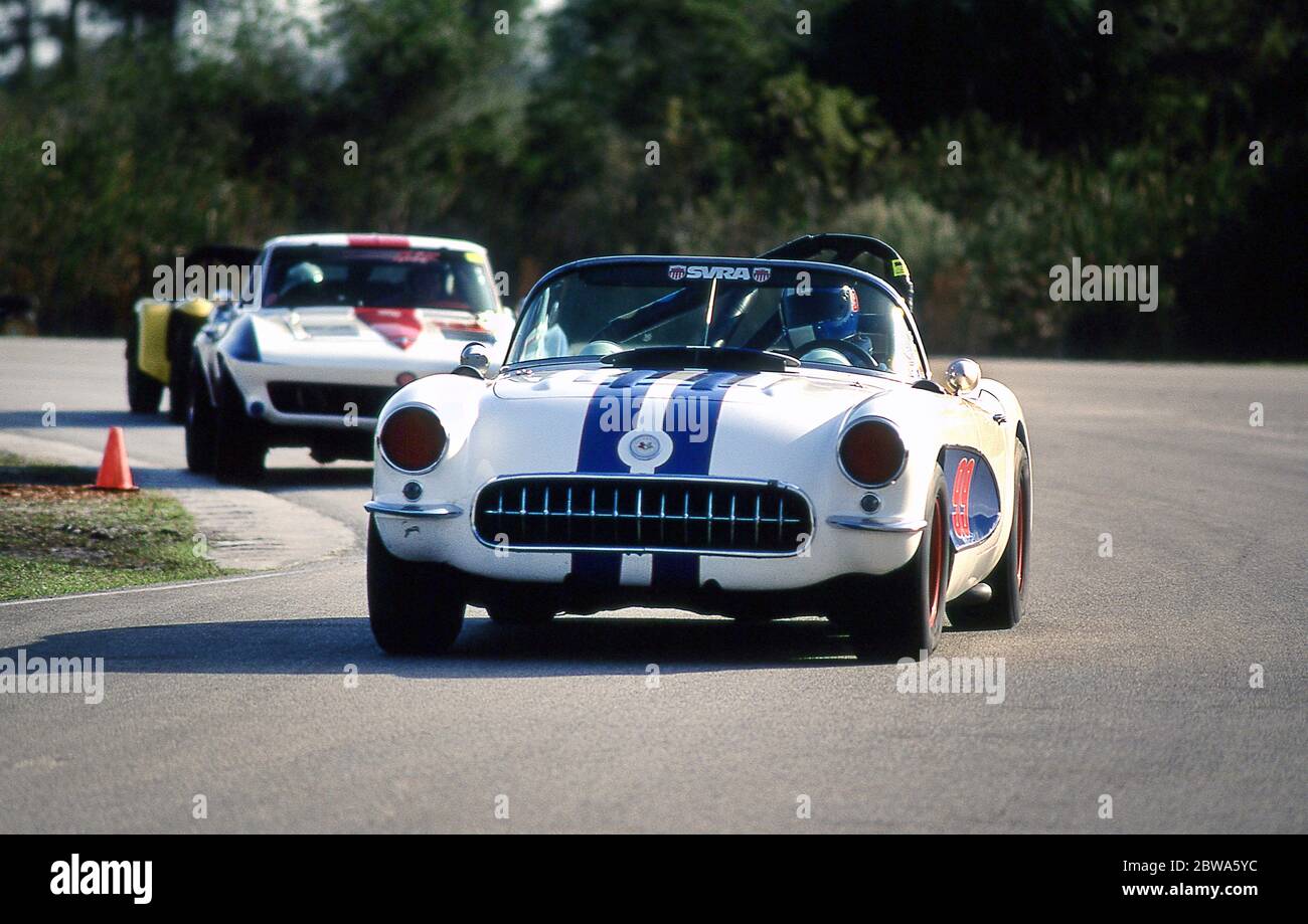 Chevrolet Corvette Autos Rennen in einem historischen GT Rennen auf Moroso Rennstrecke Florida 1992 Stockfoto