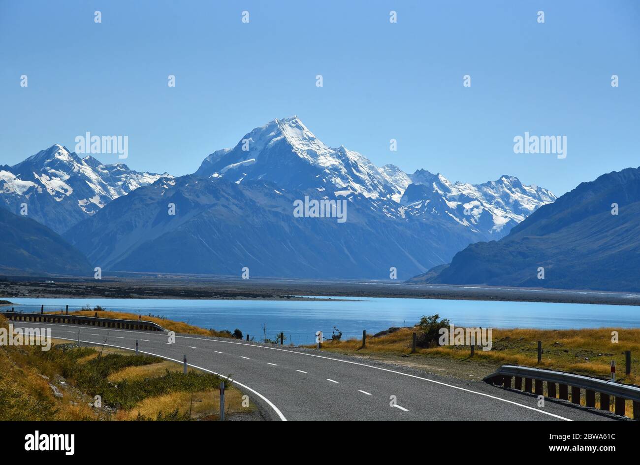 mt Cook und pukaki See, mt Cook Nationalpark, Südinsel, Neuseeland Stockfoto
