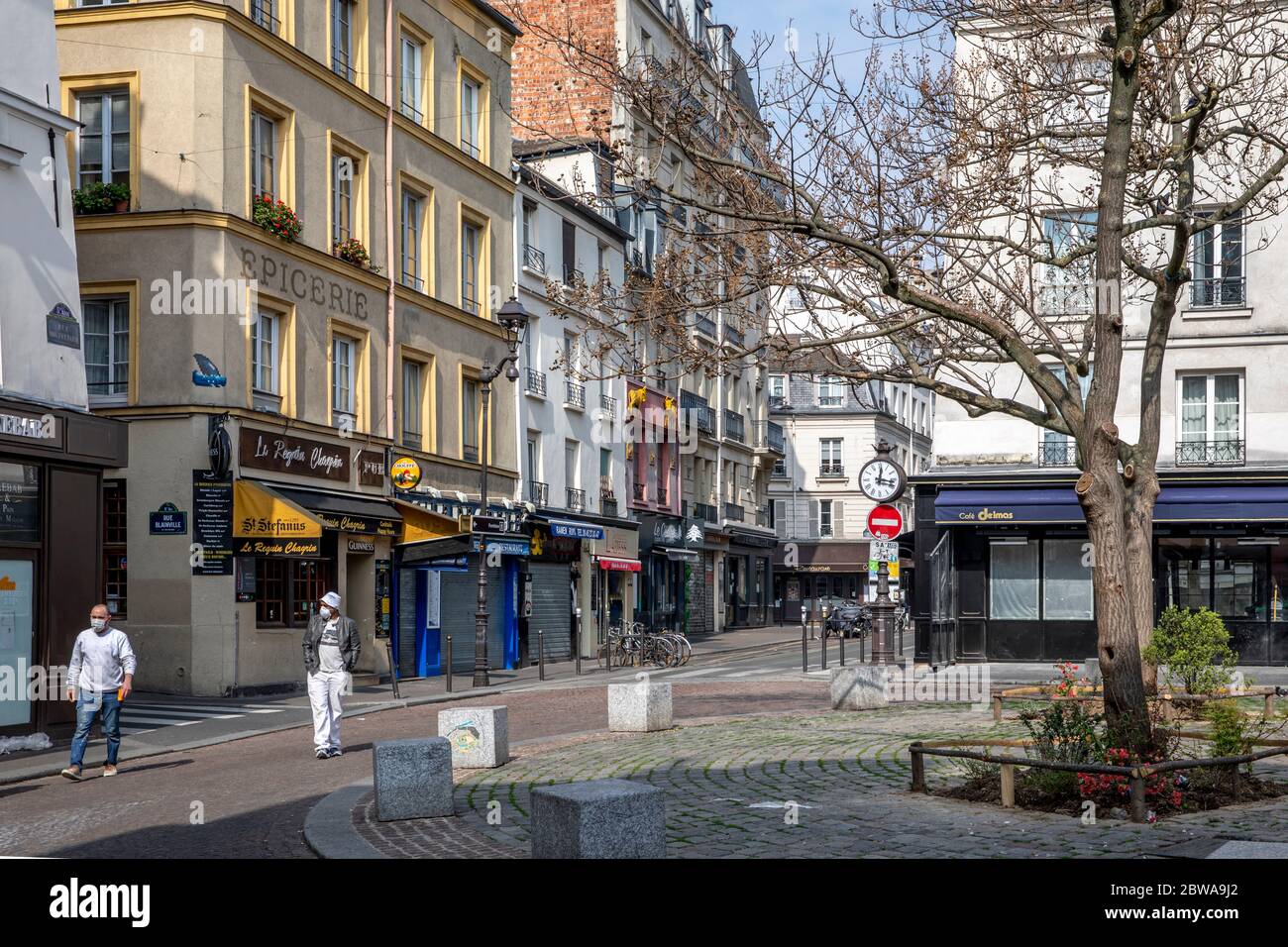 Mouffetard Viertel in Paris während Covid-19 Periode Stockfoto