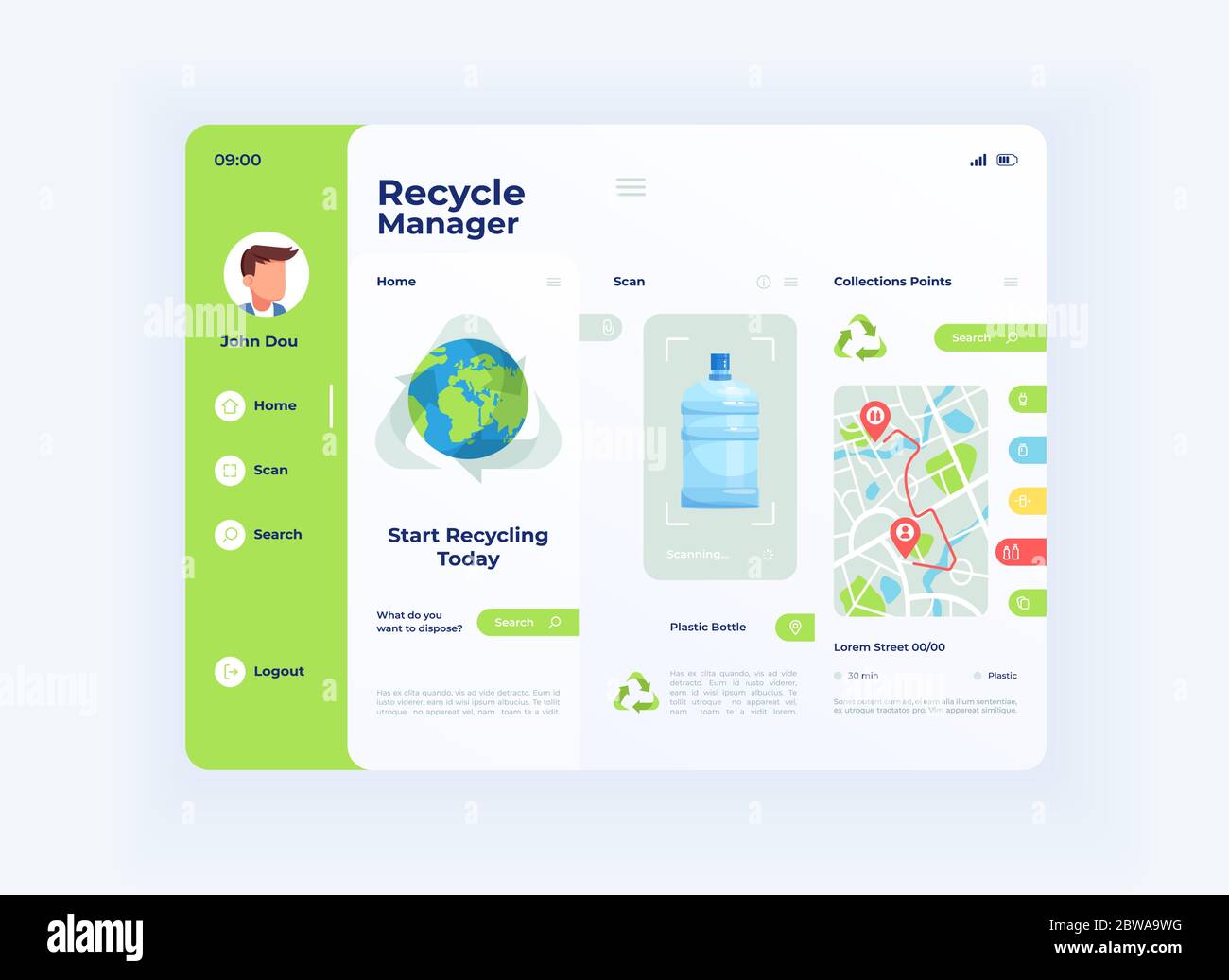 Recycle Manager Tablette Interface Vektorvorlage Stock Vektor