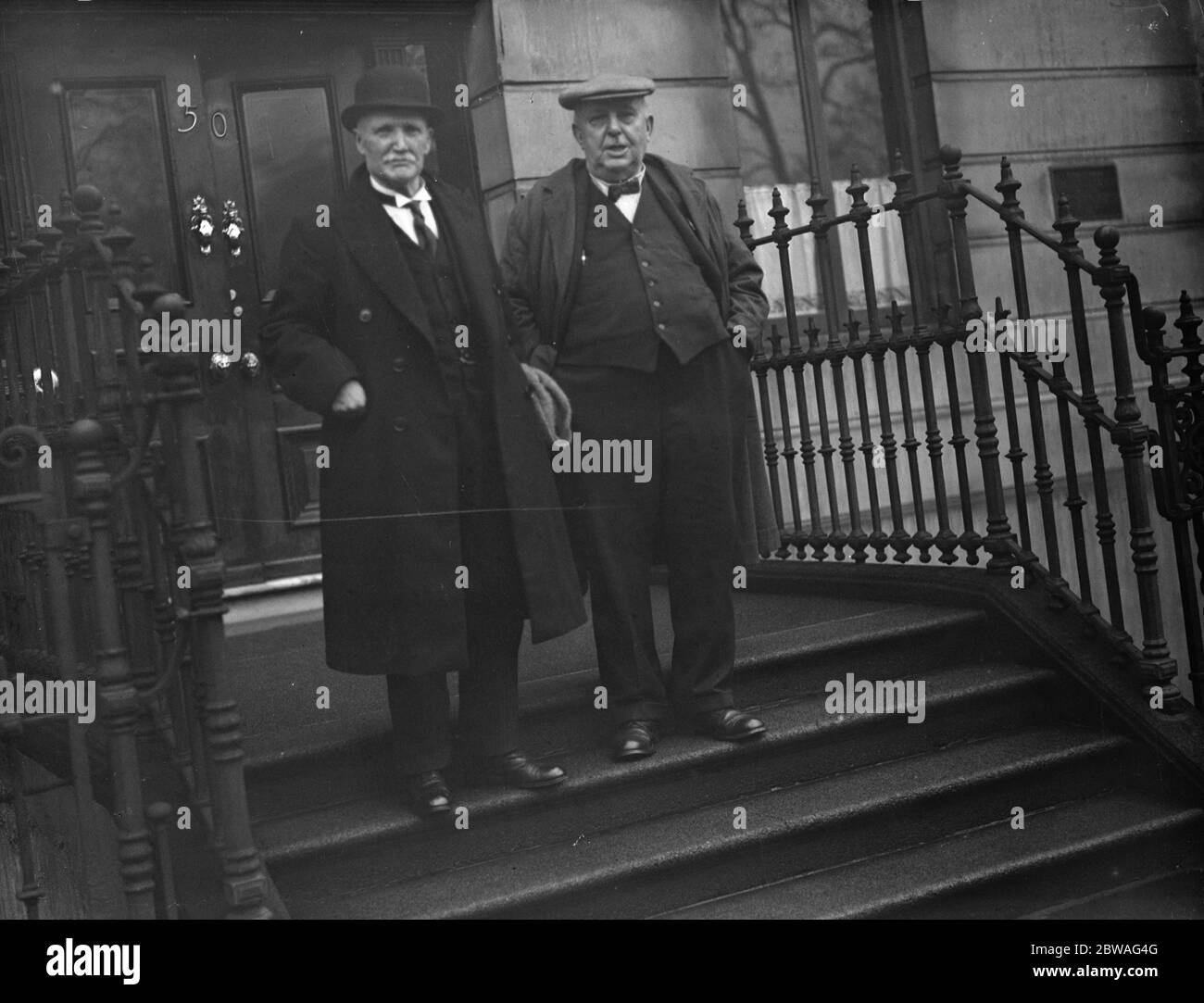 Treffen der Vertreter des Bergarbeiterverbandes Russell Square RT Hon James Brown und Herbert Smith (verstorbener Präsident) 9. Januar 1936 Stockfoto