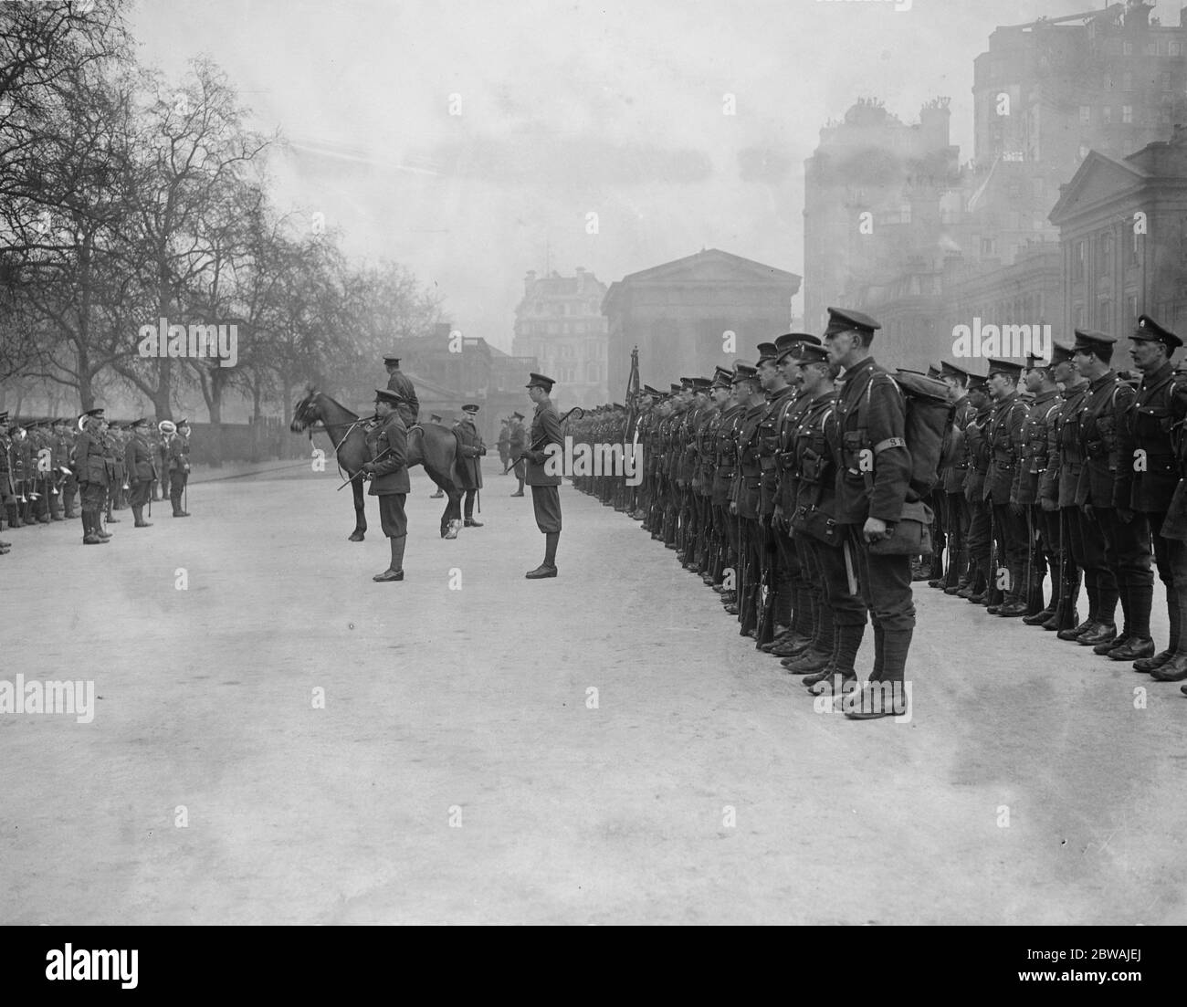 Rückkehr der Schotten-Garde in Wellington Kasernen 3. März 1919 Stockfoto