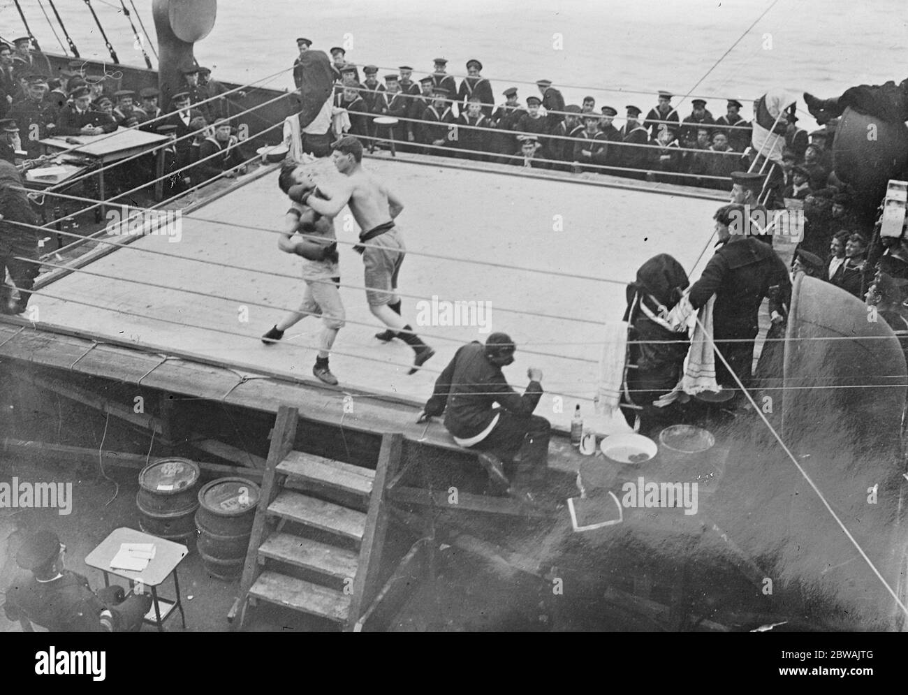 Boxkampf auf Schlachtschiff in der Nordsee Stockfoto