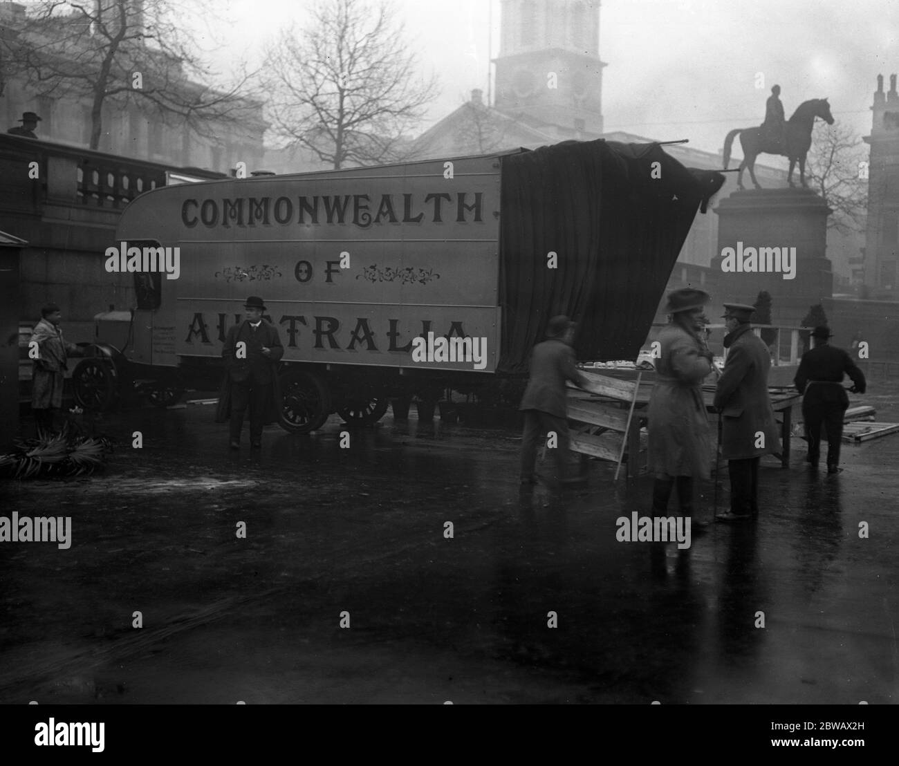 Tageslicht, mobiles Kino im Trafalgar Square, London, für australische Soldaten. Dezember 1917 Stockfoto